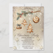 Baumzweig, Ornamente, Stars Gold Einladung (Vorderseite)