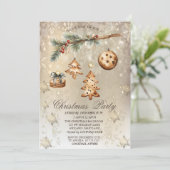 Baumzweig, Ornamente, Stars Gold Einladung (Stehend Vorderseite)