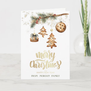 Baumzweig, Ornamente, Sterne Feiertagskarte