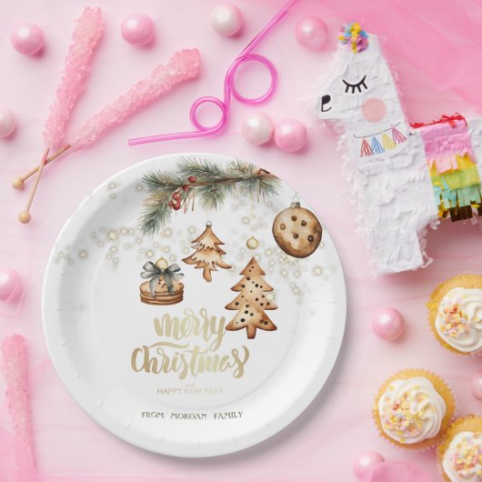 Baumzweig, Ornamente, Sterne Pappteller (Party)