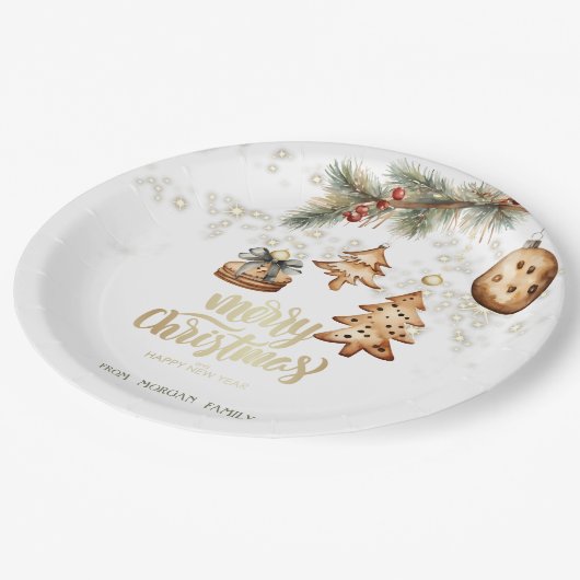 Baumzweig, Ornamente, Sterne Pappteller (Schrägansicht)