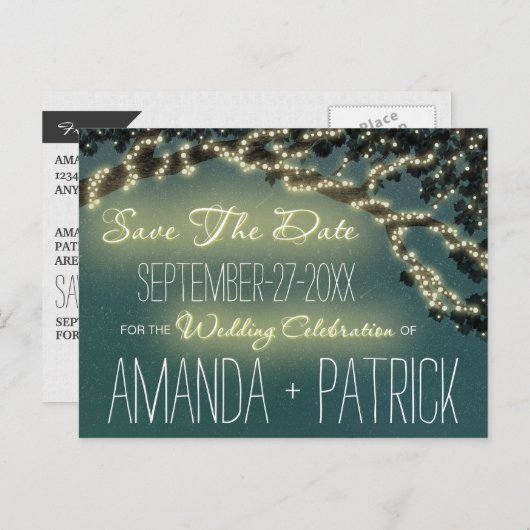 Baumzweig Rustikale Hochzeit speichert die Datumsk Ankündigungspostkarte (Vorne/Hinten)