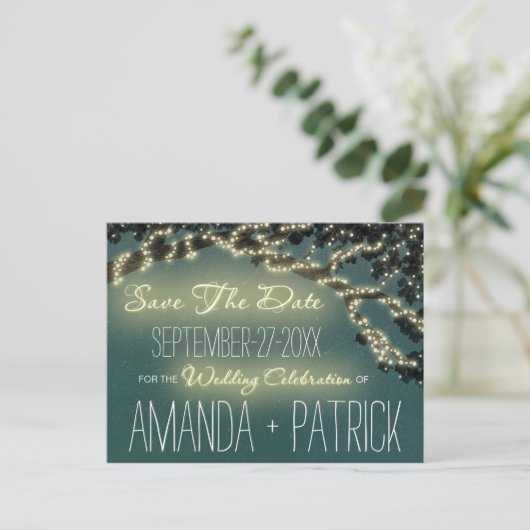 Baumzweig Rustikale Hochzeit speichert die Datumsk Ankündigungspostkarte (Stehend Vorderseite)