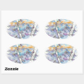 Baumzweig Sonnenuntergang Sturmwolken Zeichnend Ovaler Aufkleber (Blatt)