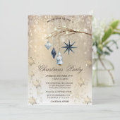 Baumzweigdekorationen Schneeflocken Gold Einladung (Stehend Vorderseite)
