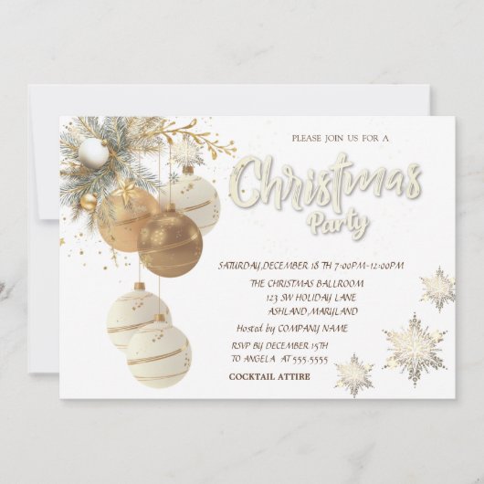 Baumzweige Balls Schneeflocken Weihnachten Einladung (Vorderseite)
