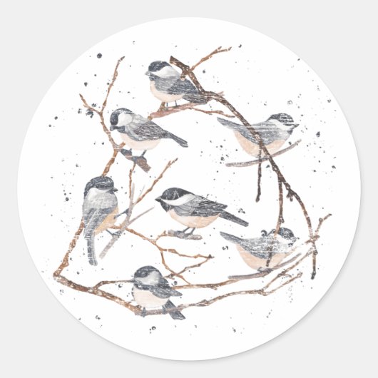 Baumzweige Naturtiervögel Chickadee Runder Aufkleber (Vorderseite)