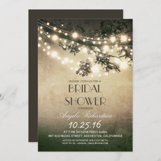 Baumzweige und Lichter-Brautparty Einladung (Vorne/Hinten)