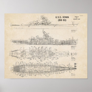 Bauplan der USS IOWA (Archiv) Poster