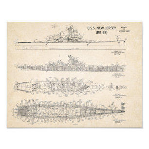 Bauplan der USS New Jersey Fotodruck