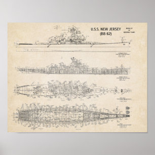 Bauplan der USS NEW JERSEY Poster