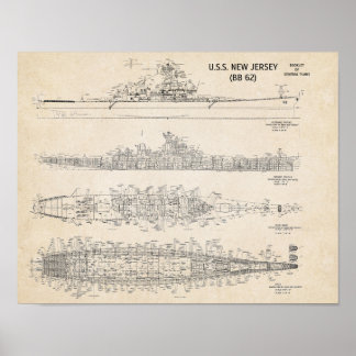 Bauplan der USS NEW JERSEY Poster