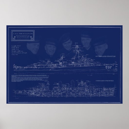 Bauplan der USS The Sullivans DD-537 Poster (Vorne)