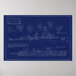 Baupläne des Schiffes USS The Sullivans Poster