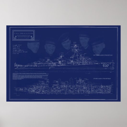 Baupläne des Schiffes USS The Sullivans Poster (Vorne)