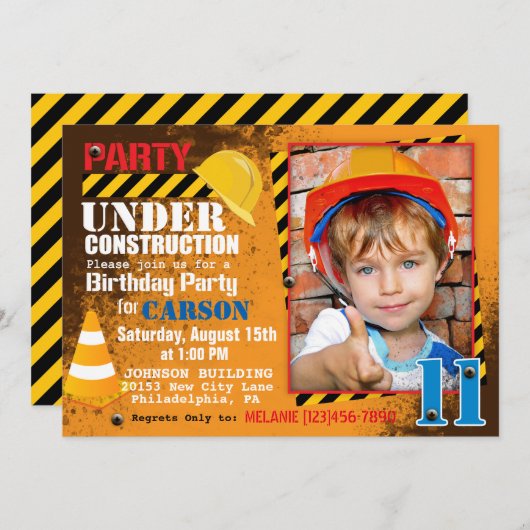 Bauplatz Geburtstagspartei Einladung (Vorne/Hinten)
