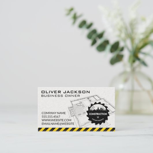 Bausäge | Skyline | Blueprints Visitenkarte (Stehend Vorderseite)