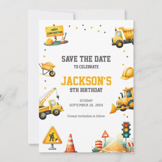 Bausätze für Baufahrzeuge Save The Date (Vorderseite)