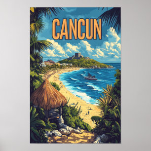 Bauschöne Cancun Mexiko Vintage Illustrationsreise Poster