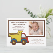 Bauspass Dumptruck Foto Einladung (Stehend Vorderseite)