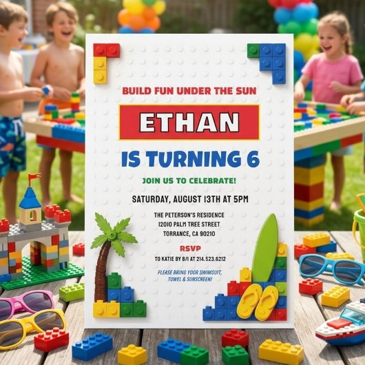 Bausteine Junge 6. Geburtstag Kinder Bausteine Par Einladung
