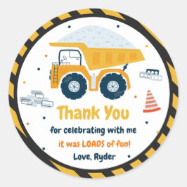 Baustelle Dump Truck Digger Geburtstagsgunst Runder Aufkleber