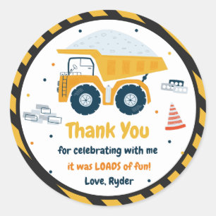 Baustelle Dump Truck Digger Geburtstagsgunst Runder Aufkleber