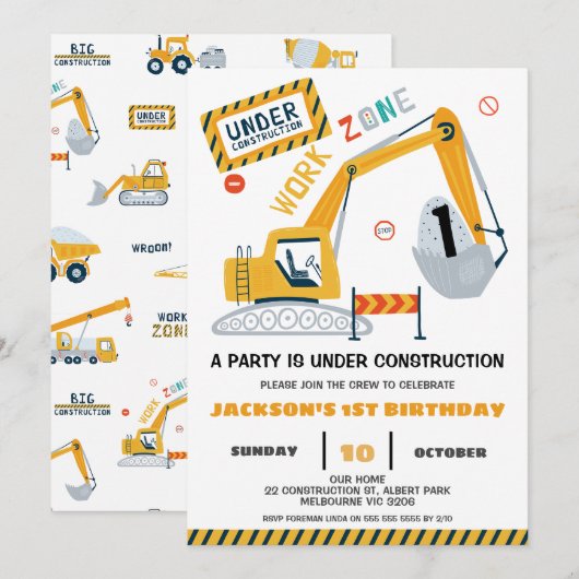 Baustelle Einladung (Vorne/Hinten)
