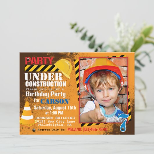 Baustelle Einladung zum Geburtstag (Stehend Vorderseite)