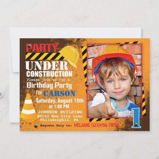 Baustelle Einladung zum Geburtstag (Vorderseite)
