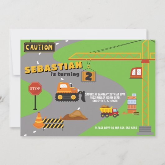 Baustelle Einladung zum Geburtstag (Vorderseite)