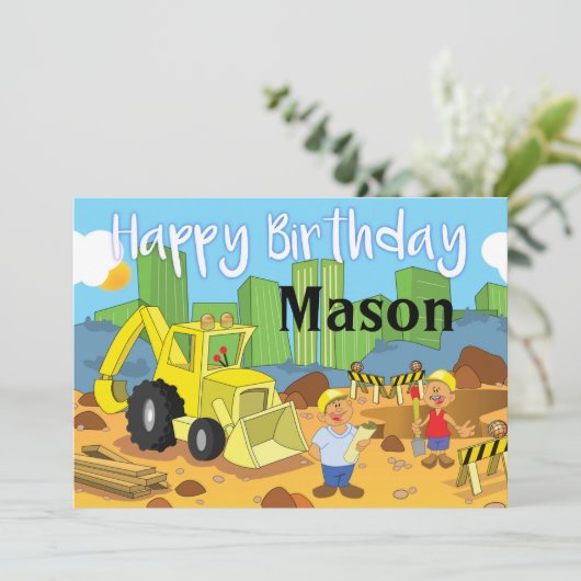 Baustelle glücklich Geburtstag Karte (Stehend Vorderseite)