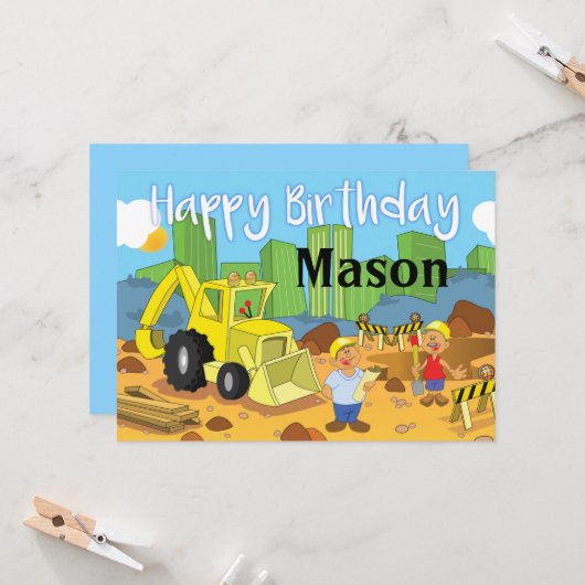 Baustelle glücklich Geburtstag Karte (Vorderseite/Rückseite Beispiel)