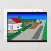 Baustelle mit Kehrmaschine Postkarte (Vorne/Hinten)