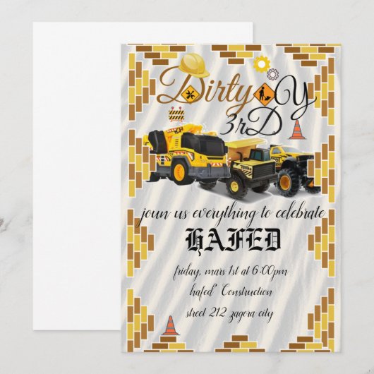 Baustelle, Party Einladung (Vorne/Hinten)