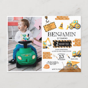 Baustellen Bagger Trucks 1. Geburtstagsfeier Postkarte