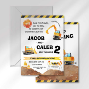 Baustellen Geburtstag Zwillings Einladung jedes Al