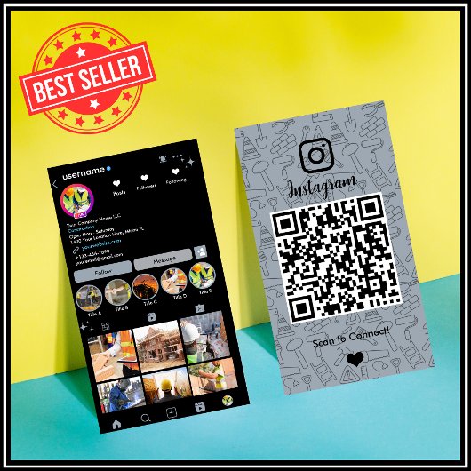 Baustellen Instagram Dusty Blue QR Code Visitenkarte