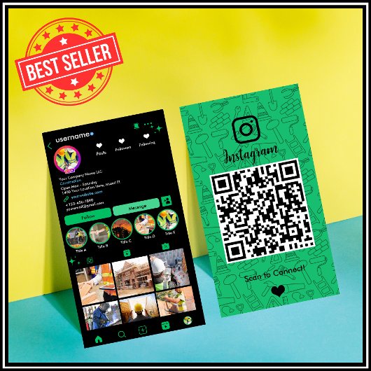 Baustellen Instagram Grün | QR-Code Visitenkarte