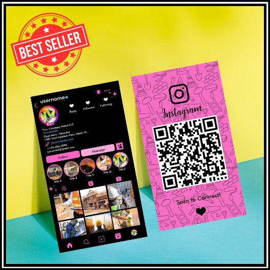 Baustellen Instagram Pink QR-Code Visitenkarte
