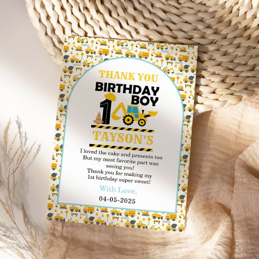 Baustellen-LKW 1. Geburtstag | Kinderparty Dankeskarte