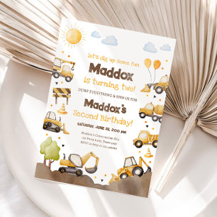 Baustellen-LKW-Junge 2. Zweiter Geburtstag Einladung