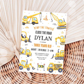 Baustellen-Muldenkipper-Junge 2. Geburtstag Einladung