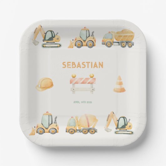 Baustellen-Muldenkipper Party Boy Erster Geburtsta Pappteller (Vorderseite)