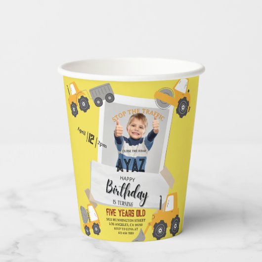 Baustellen-Muldenkipper-Party-Junge Geburtstag Pappbecher (Rückseite)
