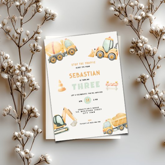 Baustellen-Muldenkipper-Party-Jungen-Geburtstag Einladung