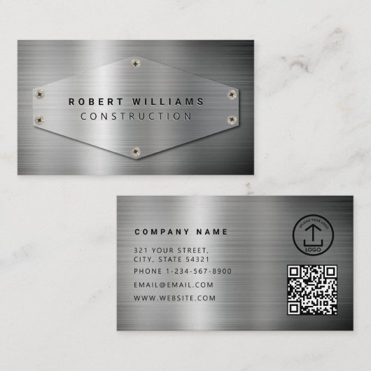 Baustellen-QR-Code Metallisch Silber Metall Visitenkarte (Vorne/Hinten)