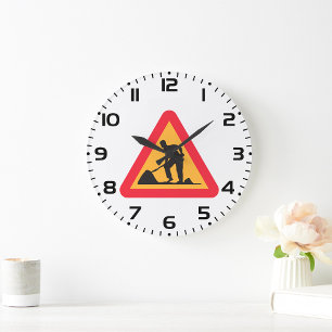 Baustellen-Vorwarnschild Bauzone Warnung Große Wanduhr
