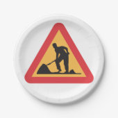 Baustellen-Vorwarnschild Bauzone Warnung Pappteller (Vorderseite)