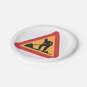 Baustellen-Vorwarnschild Bauzone Warnung Pappteller (Schrägansicht)